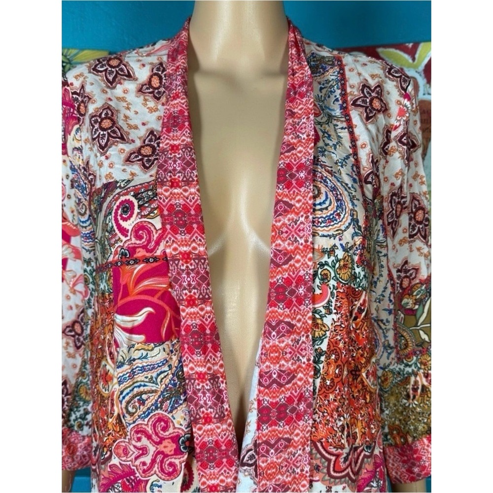 Floriana Cardigan Kimono Women's Large Boho Bohemian Floral Open Front - Picture 2 of 10